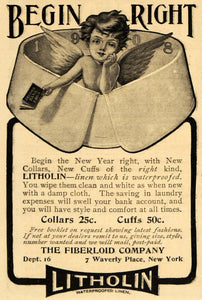 1908 Ad Litholin Wipe Clean Cuffs Collars Fiberloid - ORIGINAL ADVERTISING EM2