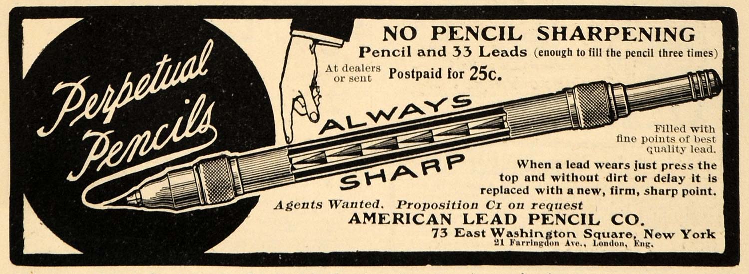 1905 Ad American Lead Perpetual Pencils No Sharpening - ORIGINAL ADVERTISING EM2