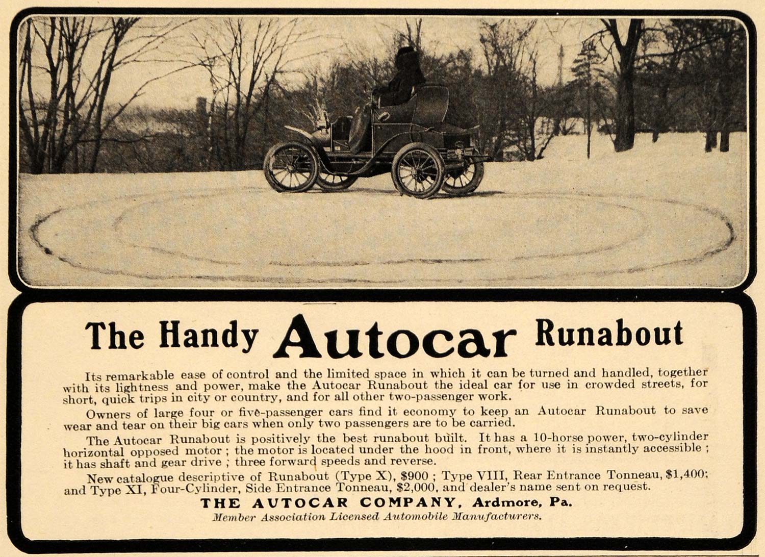 1905 Ad Handy Autocar Runabout Antique Ardmore PA - ORIGINAL ADVERTISING EM2
