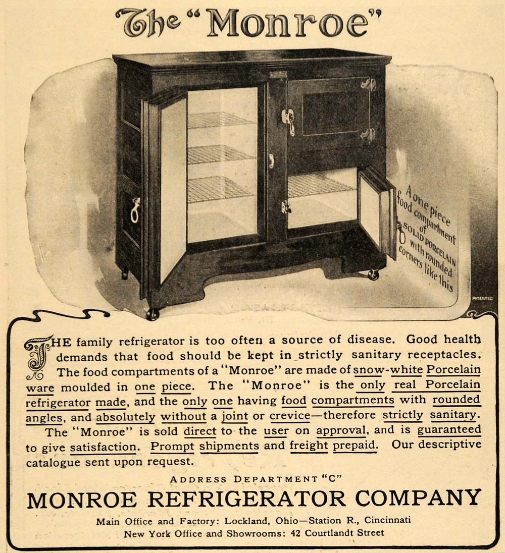 1905 Ad Monroe Refrigerator Cabinet Food Preservation - ORIGINAL ADVERTISING EM2