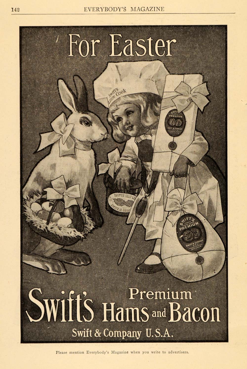 1905 Ad Swift & Co. Premium Hams & Bacon Easter Bunny - ORIGINAL ADVERTISING EM2