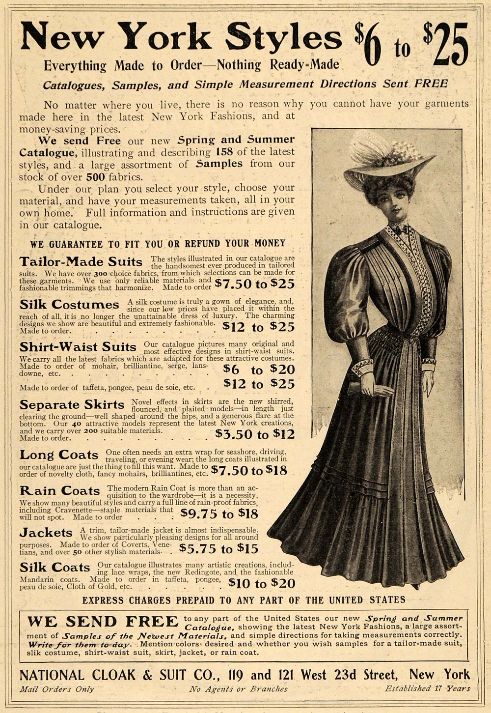 1905 Ad National Cloak Suit New York Styles Clothing - ORIGINAL ADVERTISING EM2
