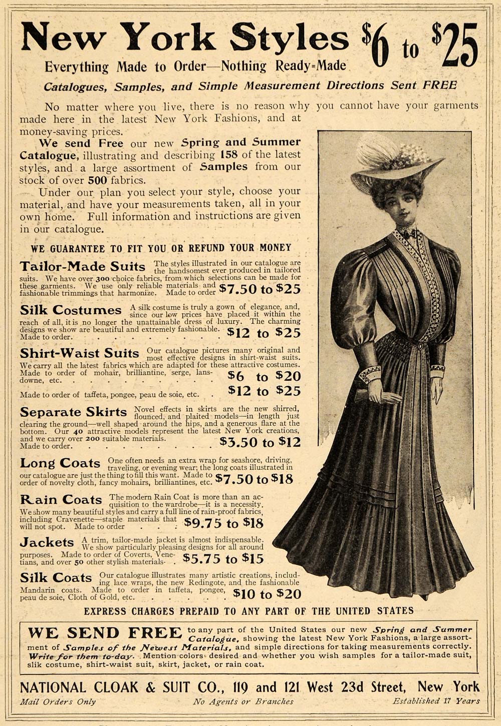 1905 Ad National Cloak Suit New York Styles Clothing - ORIGINAL