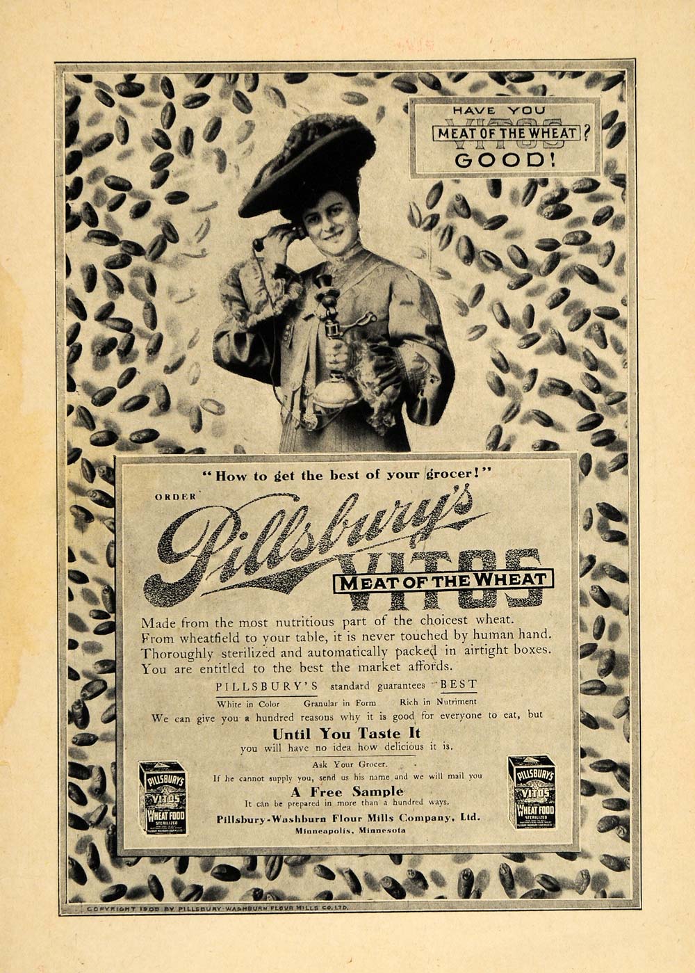 1905 Ad Pillsbury-Washburn Flour Mills Vitos Wheat Food - ORIGINAL EM2