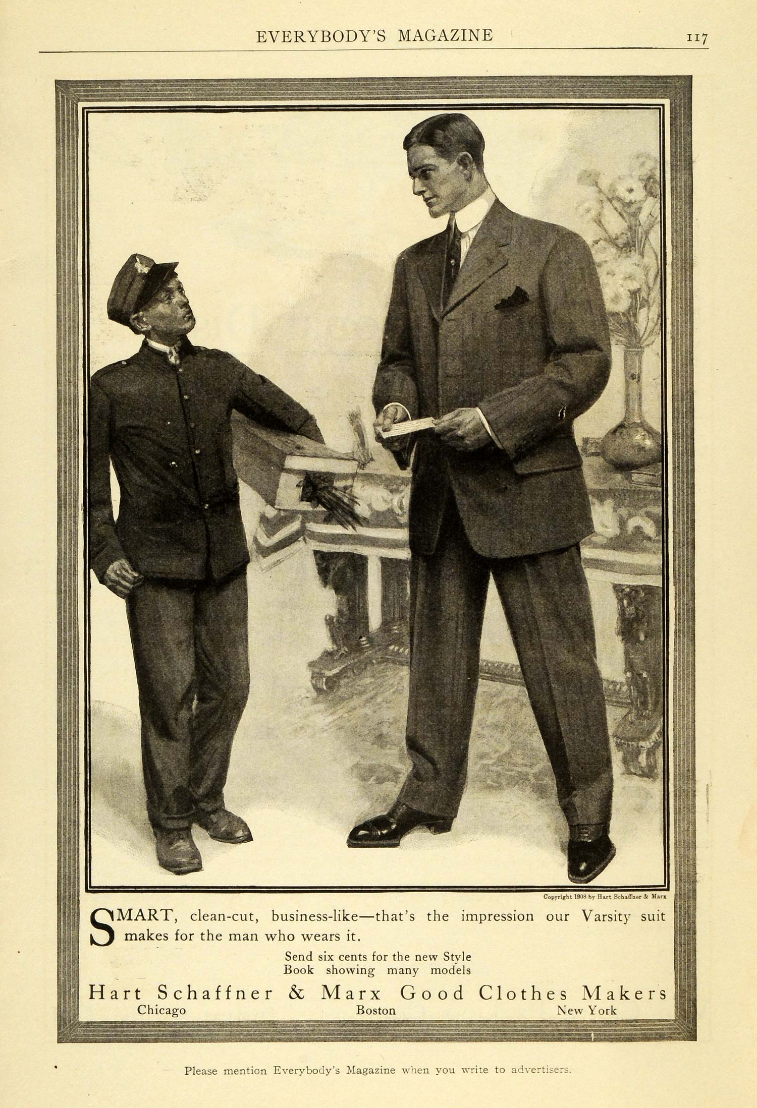 1908 Ad Varsity Suit Delivery Boy Hart Schaffner & Marx Clothes Makers EM2