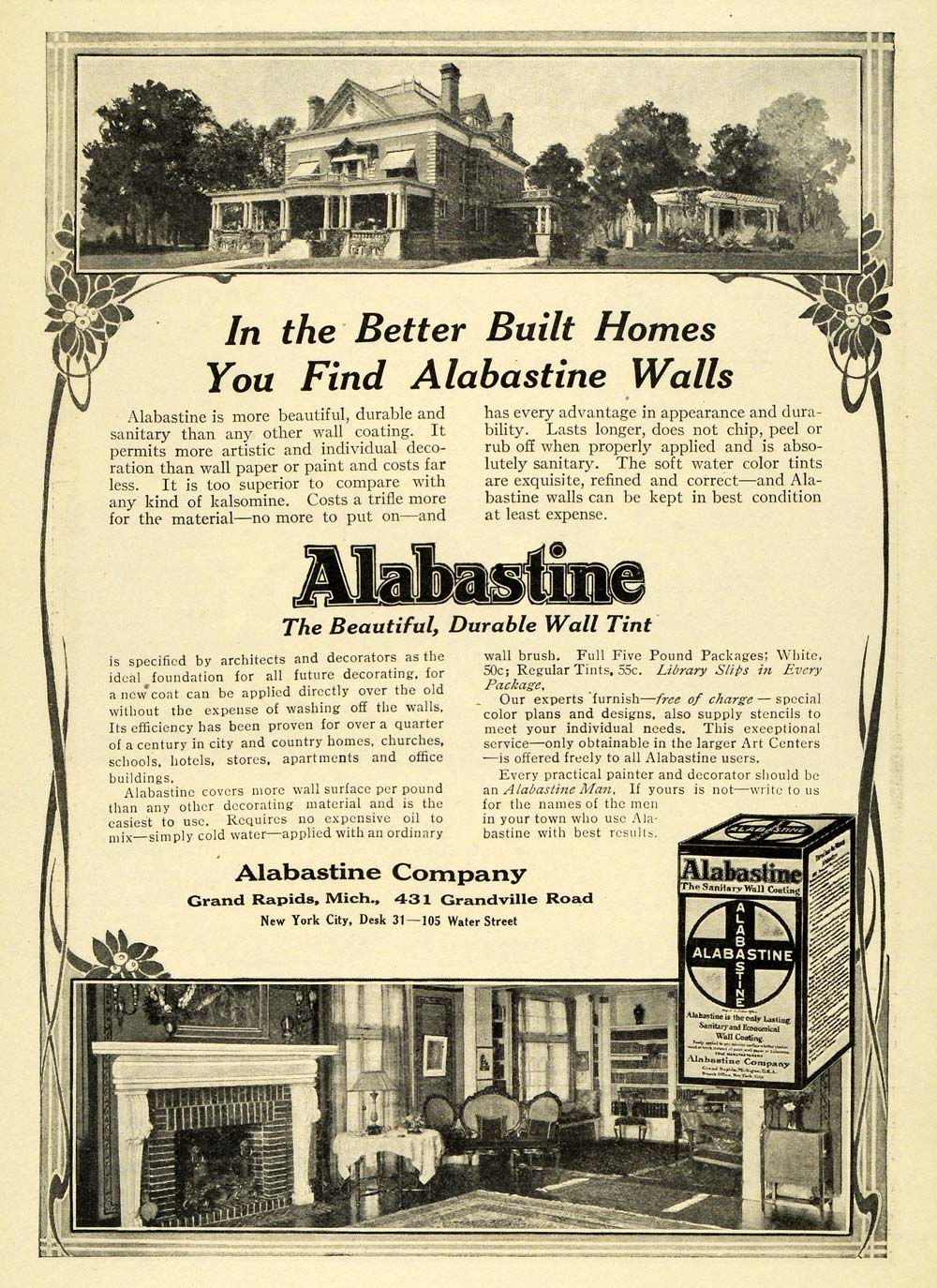 1911 Ad Alabastine Company Durable Wall Tint Sanitary Coating Library Slips EM2