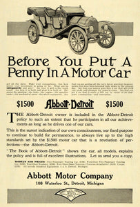 1911 Ad Abbott Motor Company Detroit Five Passenger Roadster Touring Car EM2