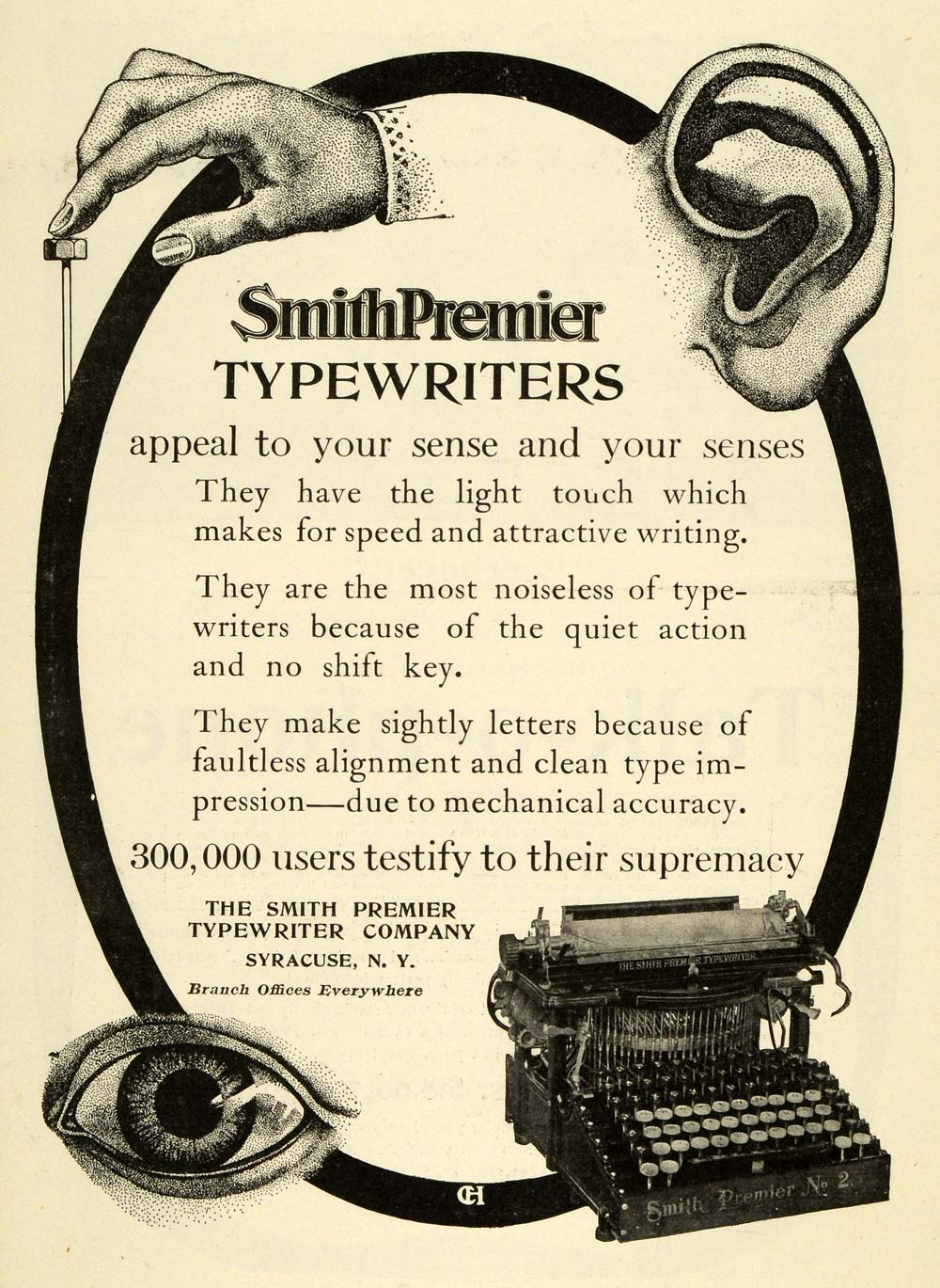 1906 Ad Smith Premier Mechanical Typewriter Syracuse Writing Instrument EM2