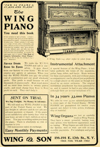 1902 Ad Wing & Son New York Piano Musical Instruments Antique Vintage Music EM2