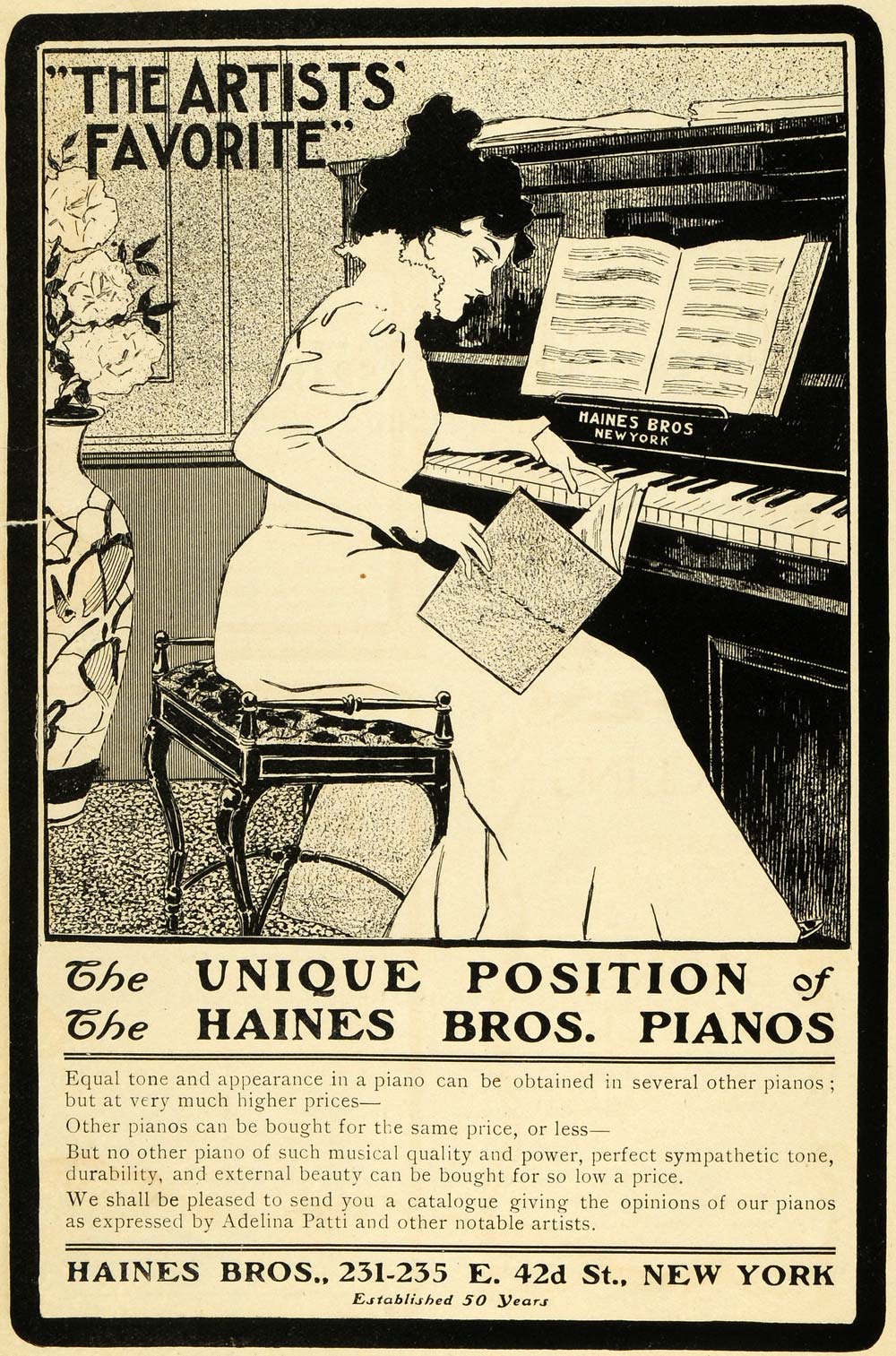 1901 Ad Haines Bros New York Pianos Musical Instruments Vintage Music EM2