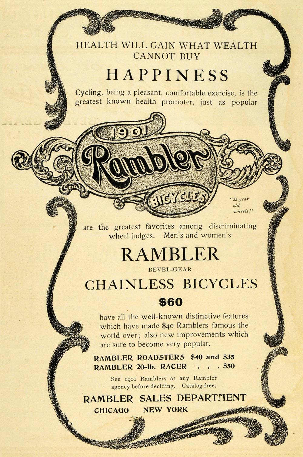 1901 Ad Rambler Sales Department Chicago Bicycles Vintage Transportation EM2