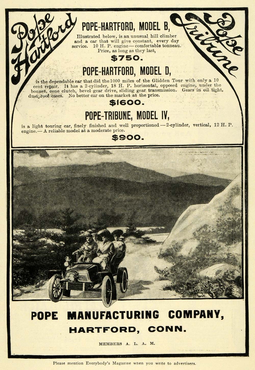 1905 Ad Pope Manufacturing Hartford Model B Car Automobile Vintage EM2