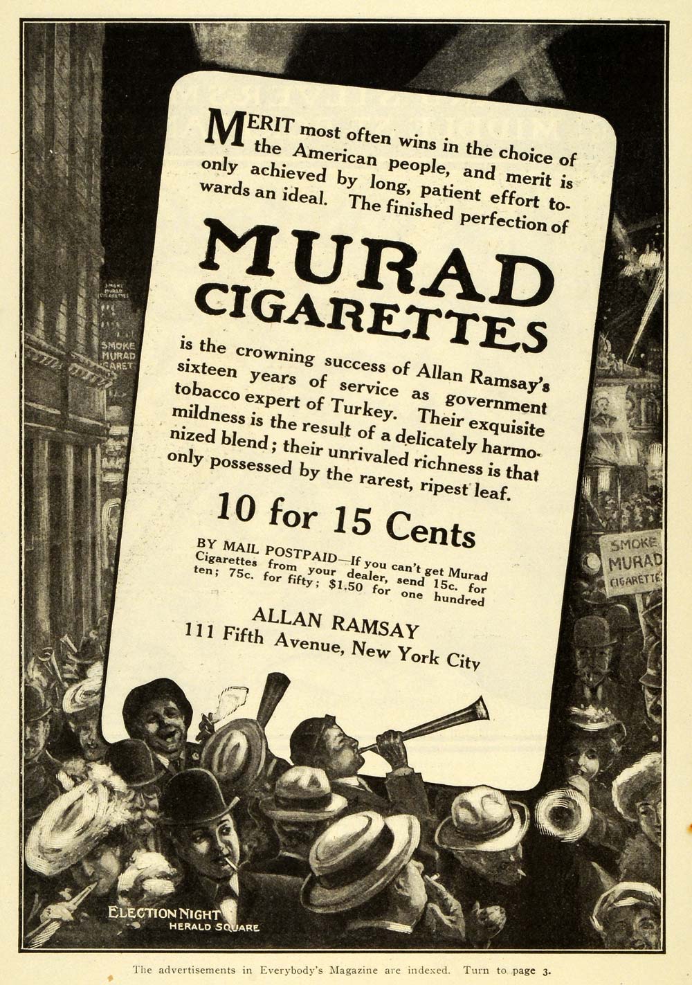1905 Ad Allan Ramsay Murrad Cigarettes Tobacco Election Night Herald Square EM2