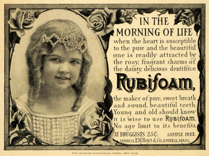 1908 Ad Hoyt Rubifoam Dentifrice Toothpaste Dental Hygiene Diamond Headpiece EM2