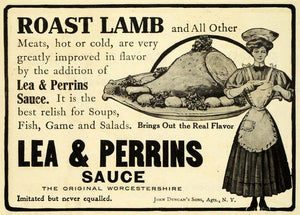 1908 Ad Lea Perrins Worcestershire Sauce Roast Lamb Condiment Baking John EM2