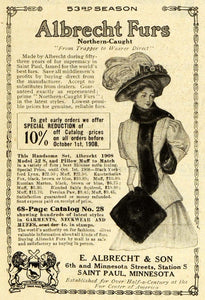1908 Ad Albrecht Fashion Northern Caught Furs Clothing Accessories Trappers EM2