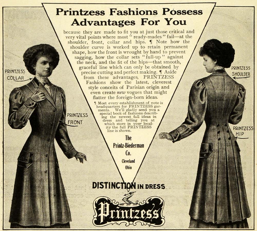 1908 Ad Printzess Fitted Parisian Women Coat Victorian Fashion Printz EM2