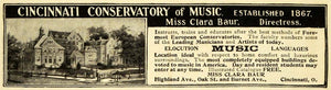 1908 Ad Cincinnati Music Conservatory Clara Baur Specialty School Elocution EM2