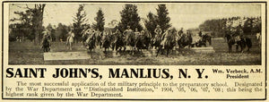 1908 Ad Saint John's Military School Manlius New York Pebble Hill Horse Polo EM2