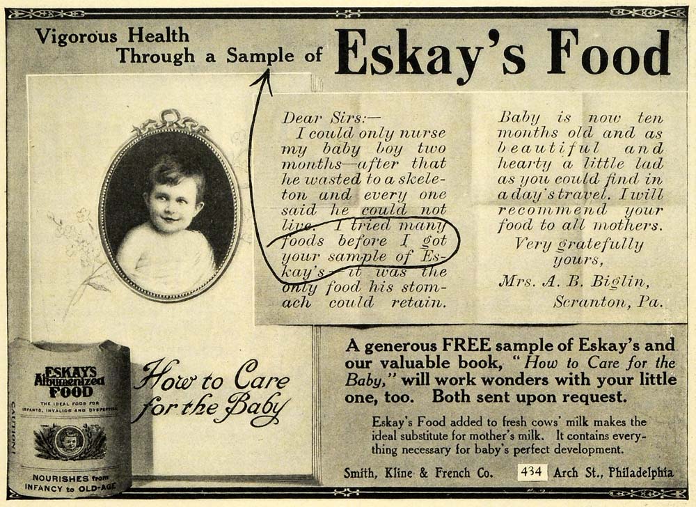 1911 Ad Smith Kline French Co Eskay's Albumenized Food Baby Food Infant EM2