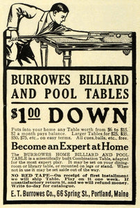 1911 Ad E T Burrowes Co Billiard Pool Tables Portland Maine Player Vintage EM2 - Period Paper
