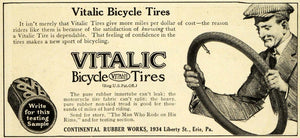 1915 Ad Continental Rubber Works Vitalic Bicycle Tires Bike Parts EM2