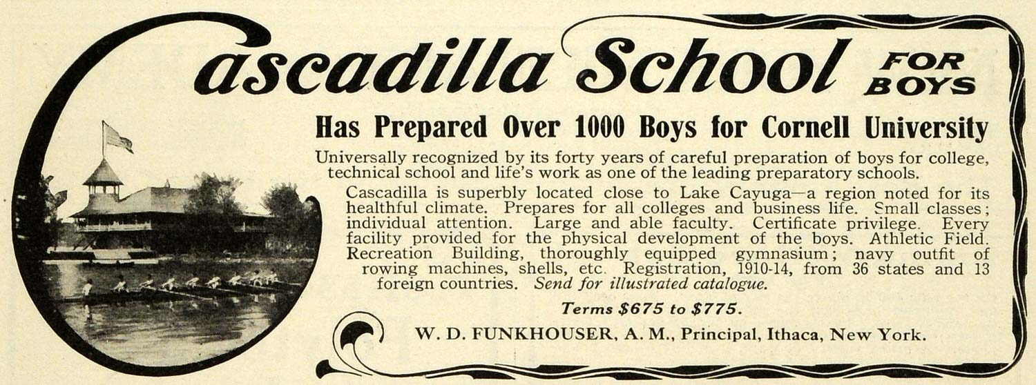 1915 Ad Cascadilla School for Boys Funkhouser Principal Ithaca New York EM2