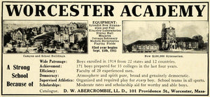 1915 Ad Worcester Academy Abercrombie Massachusetts Kingsley Laboratories EM2