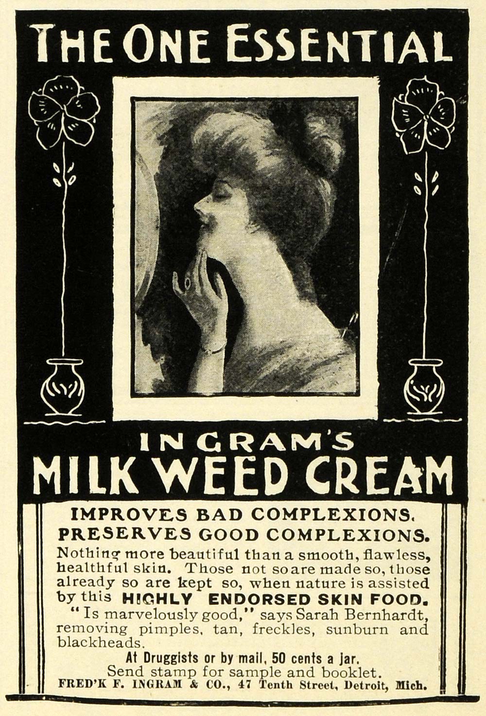 1902 Ad Frederick F Ingram Milkweed Cream Skin Care Beauty Product Essential EM2