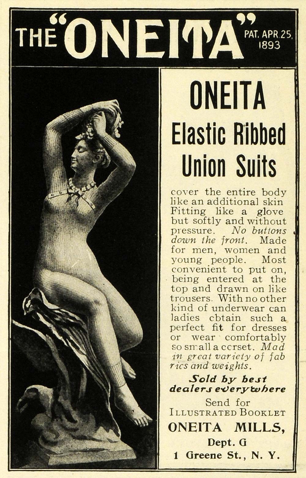1902 Ad Oneita Mills Elastic Ribbed Union Suit Ladies Underwear Clothing EM2