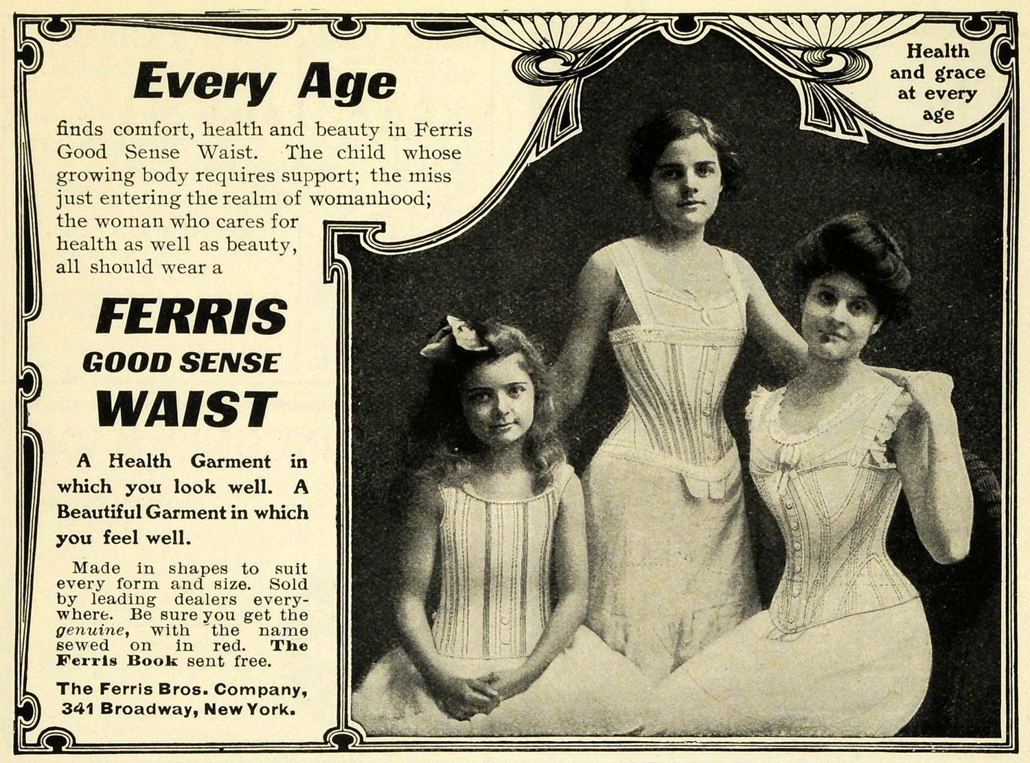 1902 Ad Ferris Brothers Good Sense Waist Undergarment Corset Underwear EM2