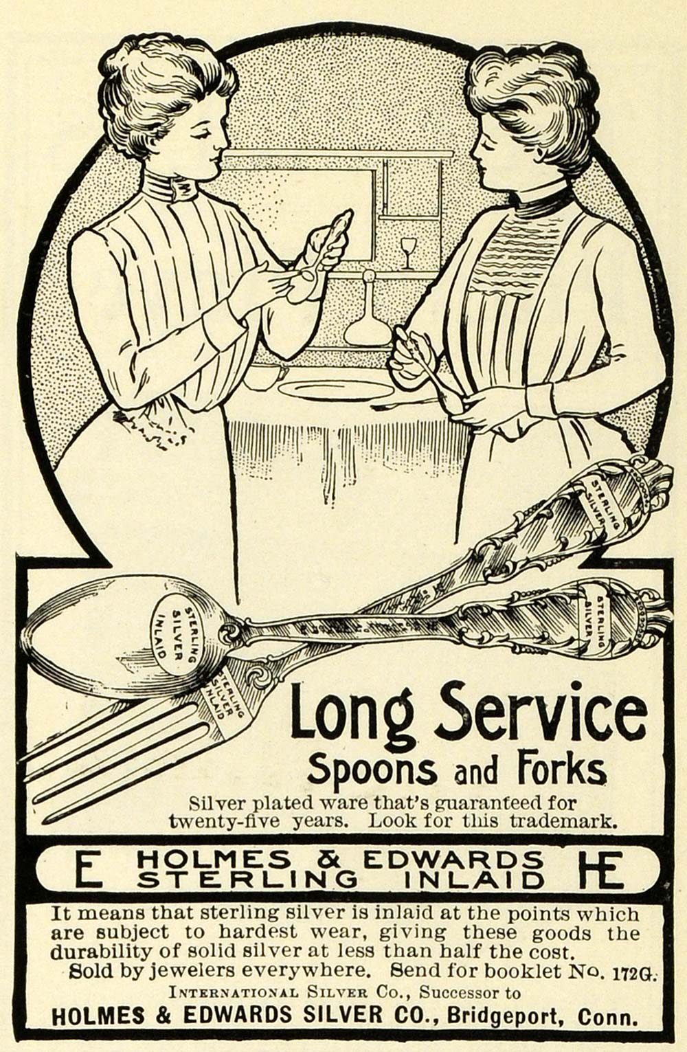 1902 Ad Long Service Spoons Forks Holmes Edwards Silverware Sterling Inlaid EM2