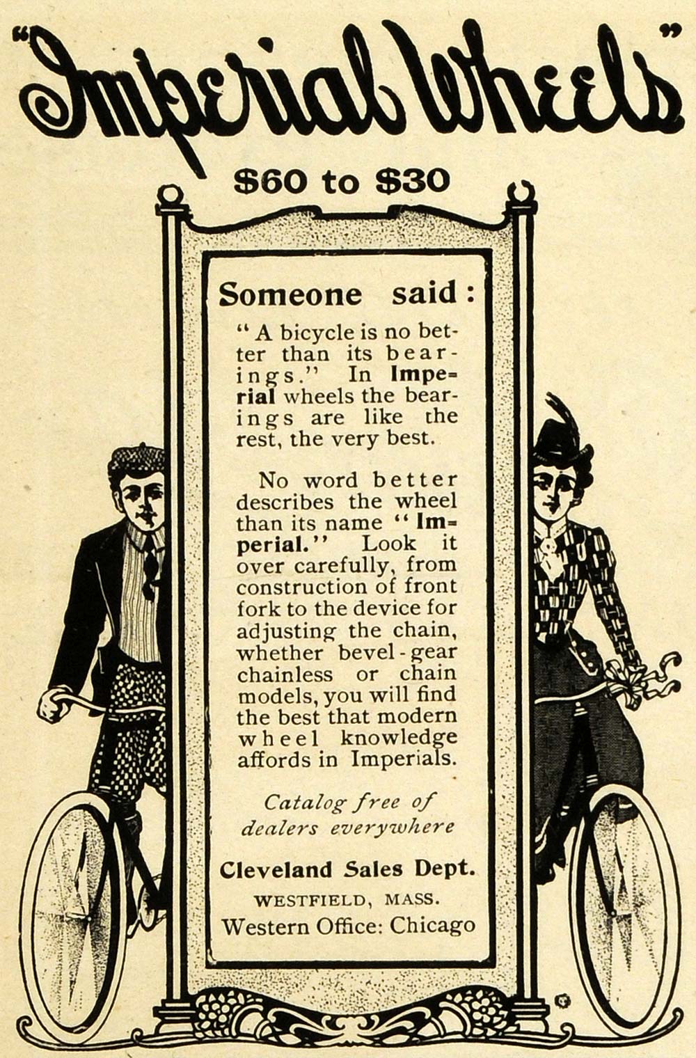 1901 Ad Imperial Wheels Cleveland Bicycle Wheel Bearing Westfield EM2