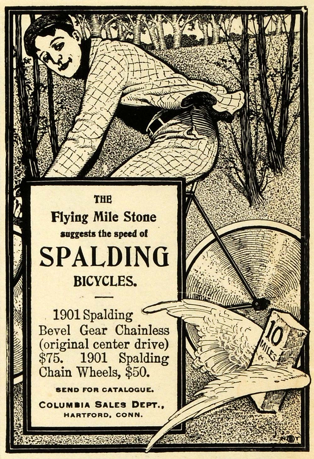 1901 Ad Flying Mile Stone Spalding Bicycle Bevel Gear Columbia Sales EM2