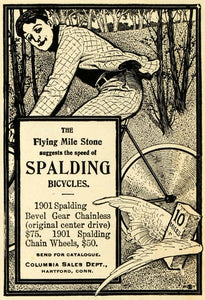 1901 Ad Flying Mile Stone Spalding Bicycle Bevel Gear Columbia Sales EM2