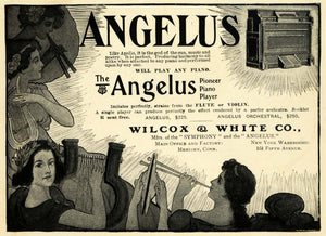 1901 Ad Angelus Pioneer Piano Player Wilcox White Violin Imitates Orchestral EM2