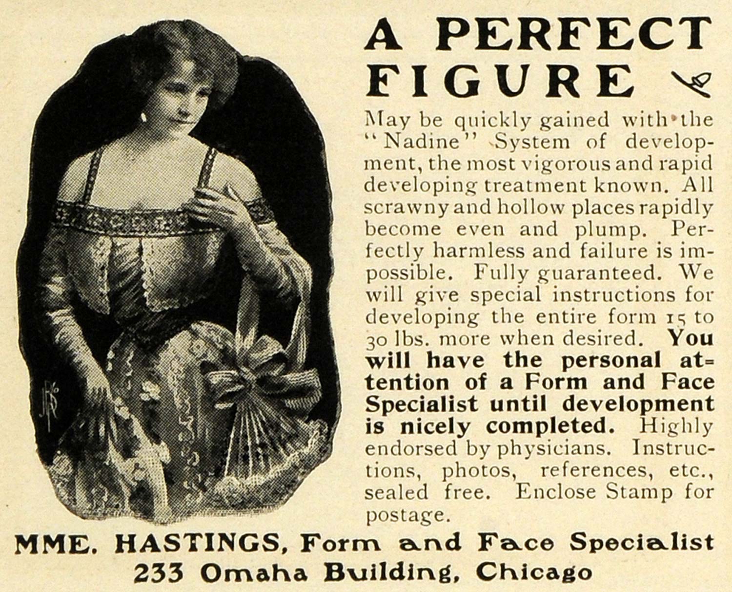 1901 Ad Perfect Figure Madame Hastings Form Face Specialist Nadine System EM2