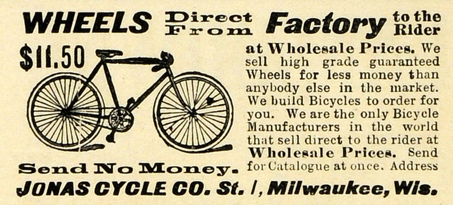 1901 Ad Factory Bicycle Wheels Jonas Cycle Milwaukee Wholesale Prices Bike EM2