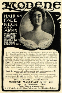 1901 Ad Modene Hair Removal Face Neck Arms Accident Invention Spilled EM2