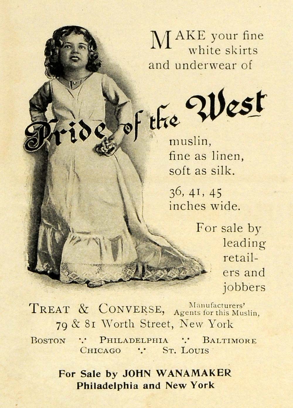 1901 Ad Muslin Clothing Fabric Skirts Underwear Treat Converse John EM2