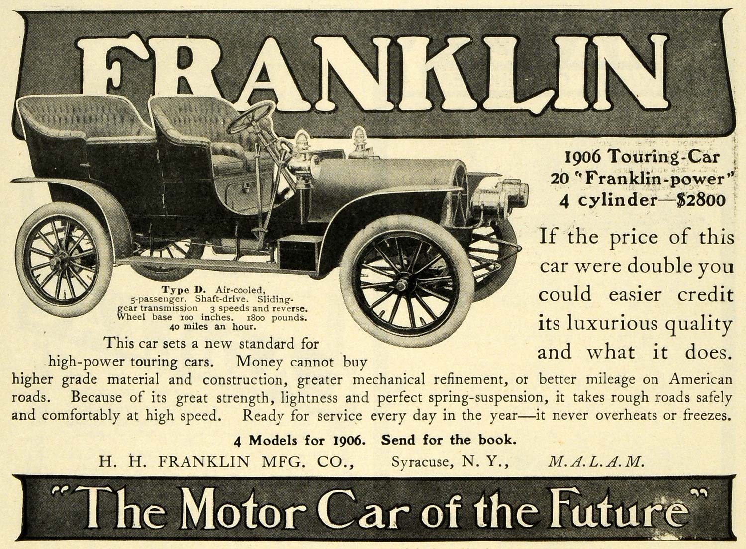 1905 Ad 1906 Touring Car 20 Franklin-Power D Shaft Drive Automobile 5 EM2