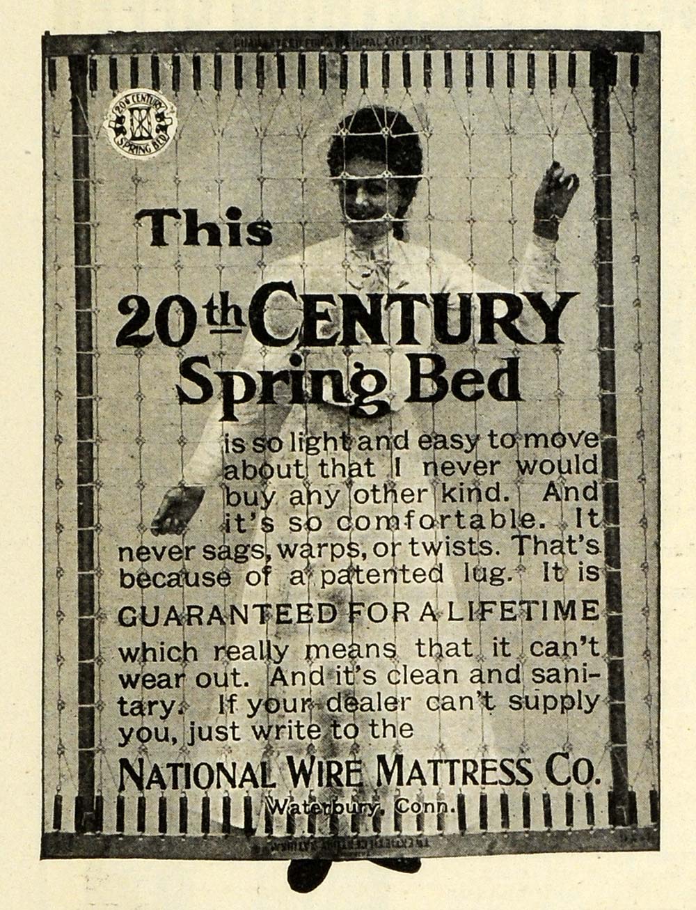 1905 Ad 20th Century Spring Bed National Wire Mattress Waterbury Connecticut EM2