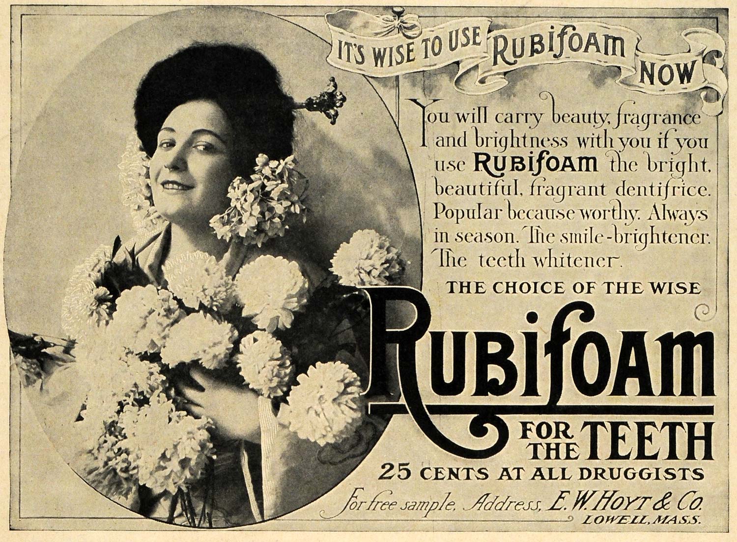 1905 Ad Rubifoam Teeth Dentifrice Woman Flowers Fragrance E W Hoyt Oral EM2