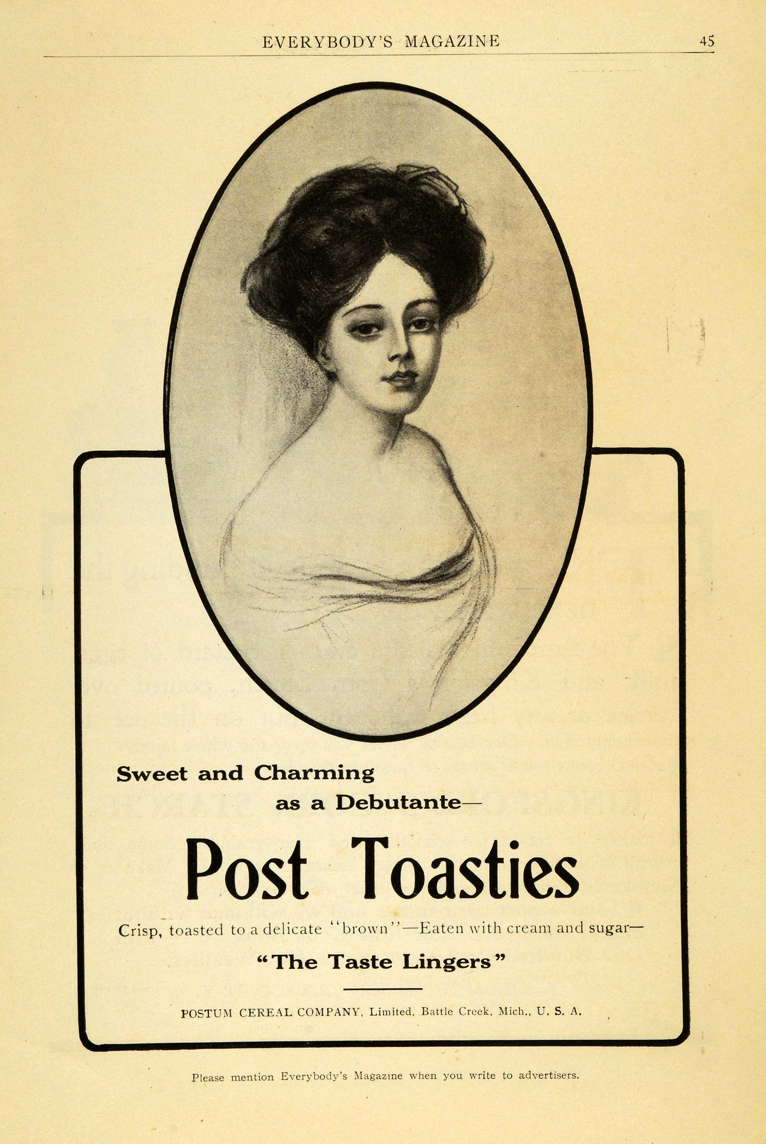 1909 Ad Postum Cereal Breakfast Post Toasties Battle Creek Michigan Taste EM2
