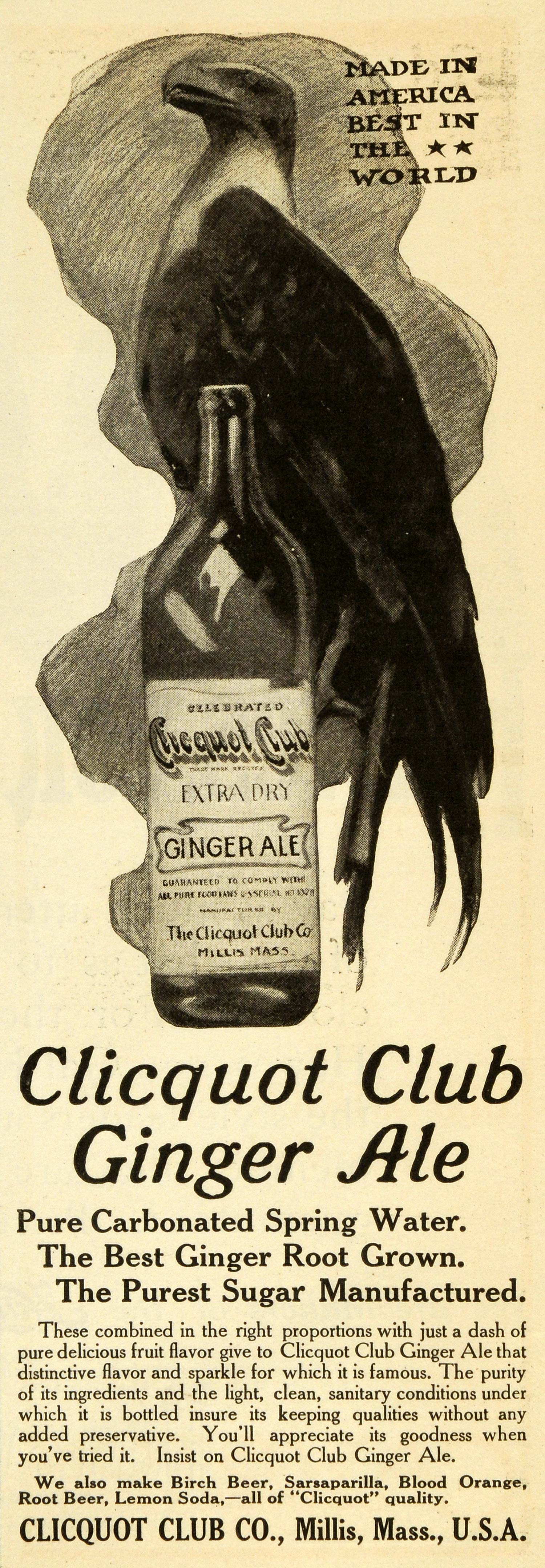 1909 Ad Clicquot Club Ginger Ale Bottle Soda Pop Bald Eagle Patriotis EM2