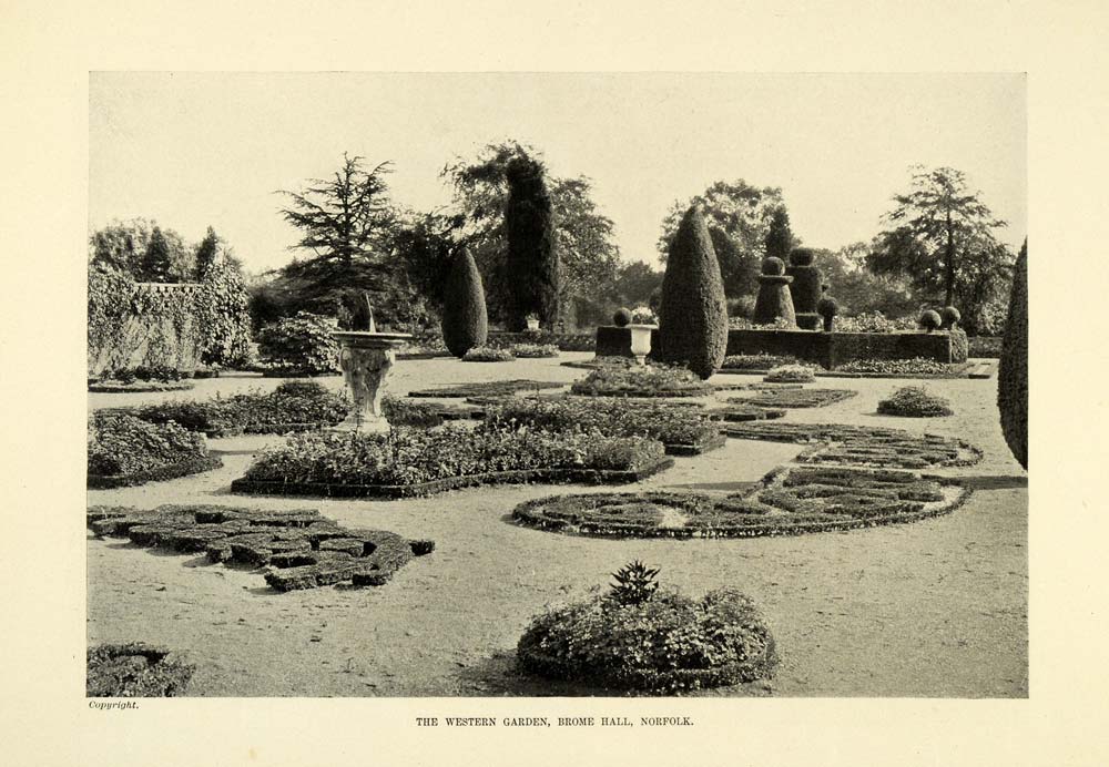 1901 Print Western Garden Brome Hall Norfolk England Landscape Architecture EM2