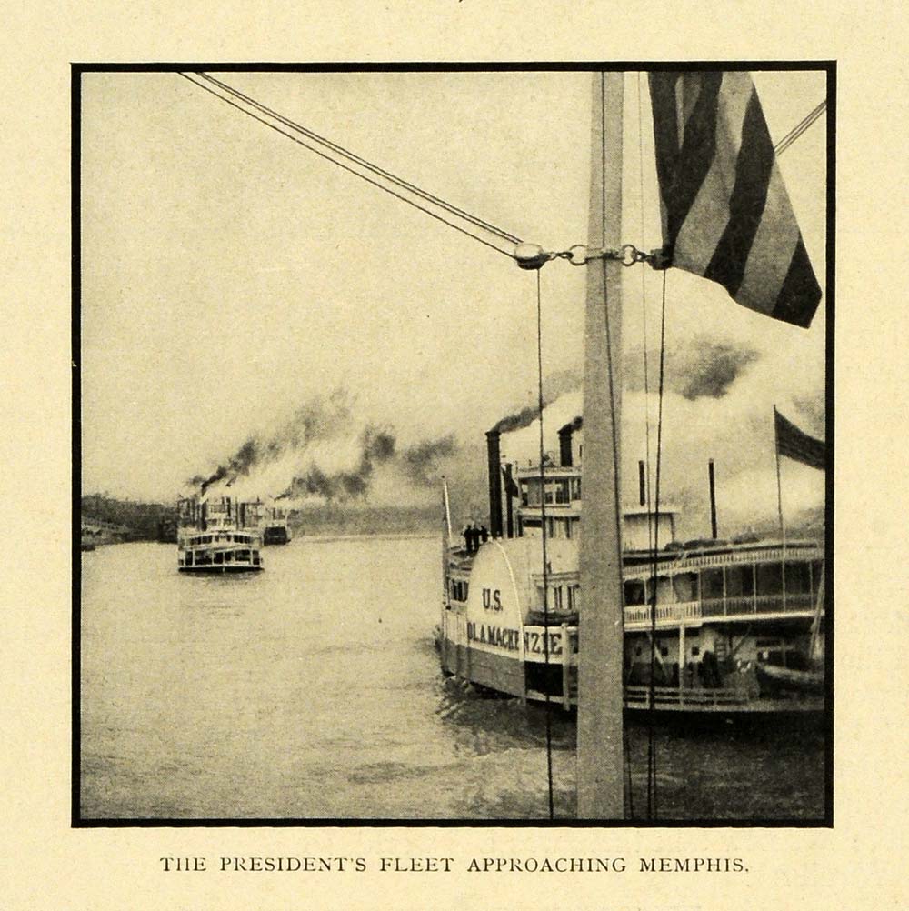 1908 Print Presidents Fleet Memphis Tennessee Alton River Boat Steamship EM2