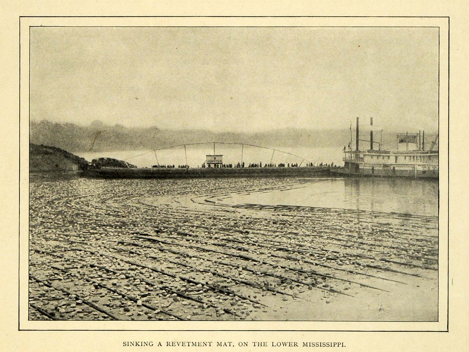 1908 Print Mississippi River Sinking Revetment Mat Ship Engineering EM2