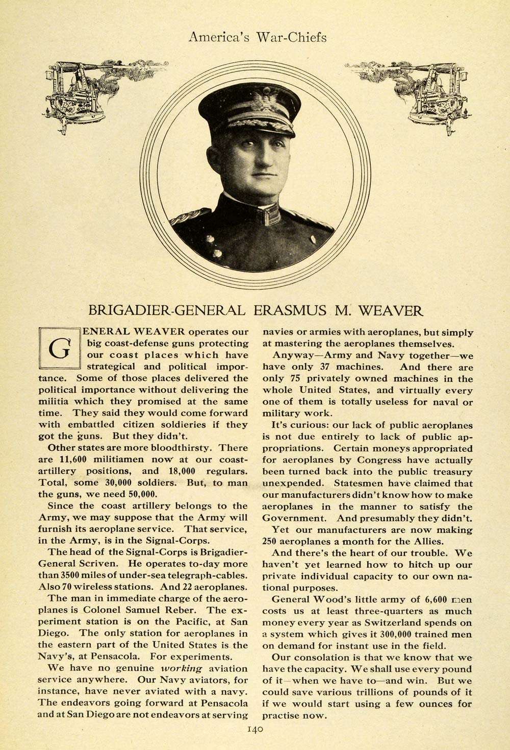 1915 Print Brigadier General Erasmus M. Weaver Portrait Military Coast EM2