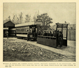 1906 Print London England County Council Passenger Trolley Train Crowding EM2